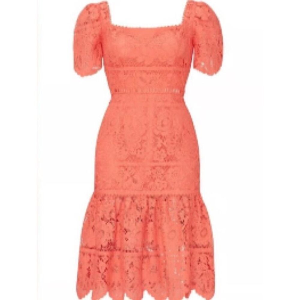 SAYLOR Louisa Coral Lace Midi Sheath Dress with Cut Out Waist Size Medium - Picture 10 of 10